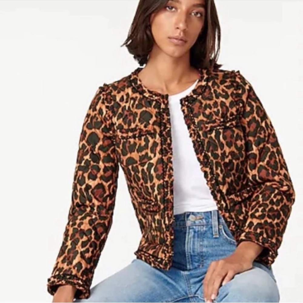 J Crew Womens Leopard Quilted Jacket size 6